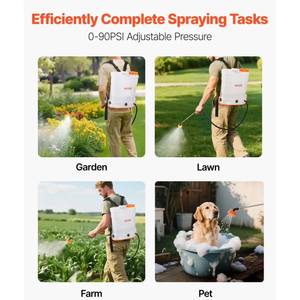 VEVOR Battery Powered Backpack Sprayer, 3.2 Gal Powerful Electric Backpack Sprayer, 2 Retractable Wands & 5 Nozzles, Adjustable 0-90 PSI, 2 Hour Runtime, Portable Weed Sprayers for Yard Garden Lawn