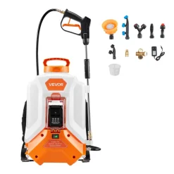 VEVOR Battery Powered Backpack Sprayer, 4 Gallons Electric Backpack Sprayer, 2 Wands & 8 Nozzles, Adjustable 0-90 PSI, 4H Runtime, Portable Yard Garden Lawn Sprayers for Weeding Spraying Cleaning
