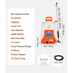 VEVOR Battery Powered Backpack Sprayer, 0-90 PSI Adjustable Pressure, 4 Gallon Tank, Back Pack Sprayer with 8 Nozzles and 2 Wands, 12V 8Ah Battery, Wide Mouth Lid for Weeding, Spraying, Cleaning