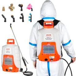 VEVOR Battery Powered Backpack Sprayer, 0-90 PSI Adjustable Pressure, 4 Gallon Tank, Back Pack Sprayer with 8 Nozzles and 2 Wands, 12V 8Ah Battery, Wide Mouth Lid for Weeding, Spraying, Cleaning