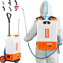 VEVOR Battery Powered Backpack Sprayer with Cart, 0-94 PSI Adjustable Pressure, 4 Gallon Tank on Wheels, with 8 Nozzles and 2 Wands, 12V 7.2Ah Battery, Wide Mouth Lid for Weeding, Spraying, Cleaning
