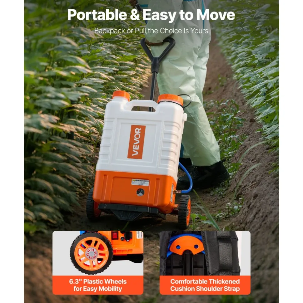 VEVOR Battery Powered Backpack Sprayer with Cart, 0-94 PSI Adjustable Pressure, 4 Gallon Tank on Wheels, with 8 Nozzles and 2 Wands, 12V 7.2Ah Battery, Wide Mouth Lid for Weeding, Spraying, Cleaning