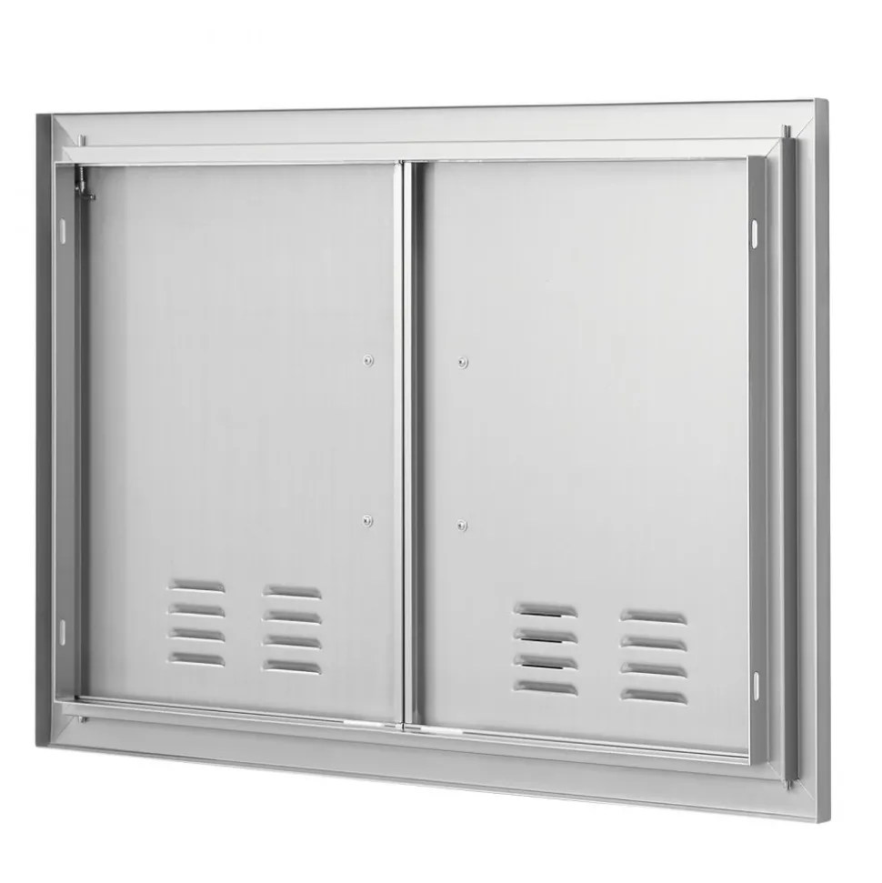 VEVOR BBQ Access Door, 30W x 21H Inch Double Outdoor Kitchen Door, Stainless Steel Flush Mount Door, Wall Vertical Door with Handles and Vents, for BBQ Island, Grilling Station, Outside Cabinet