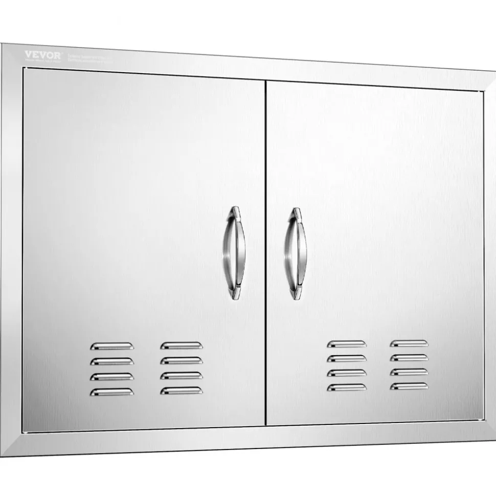 VEVOR BBQ Access Door, 30W x 21H Inch Double Outdoor Kitchen Door, Stainless Steel Flush Mount Door, Wall Vertical Door with Handles and Vents, for BBQ Island, Grilling Station, Outside Cabinet