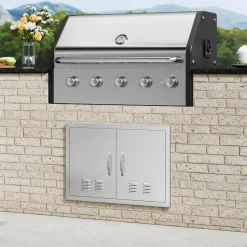 VEVOR BBQ Access Door, 30W x 21H Inch Double Outdoor Kitchen Door, Stainless Steel Flush Mount Door, Wall Vertical Door with Handles and Vents, for BBQ Island, Grilling Station, Outside Cabinet