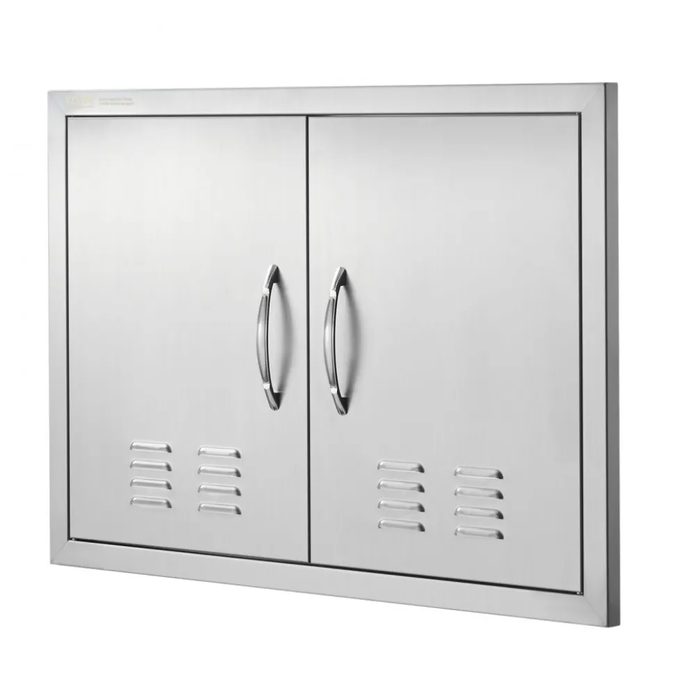 VEVOR BBQ Access Door, 30W x 21H Inch Double Outdoor Kitchen Door, Stainless Steel Flush Mount Door, Wall Vertical Door with Handles and Vents, for BBQ Island, Grilling Station, Outside Cabinet