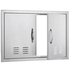 VEVOR BBQ Access Door, 30W x 21H Inch Double Outdoor Kitchen Door, Stainless Steel Flush Mount Door, Wall Vertical Door with Handles and Vents, for BBQ Island, Grilling Station, Outside Cabinet