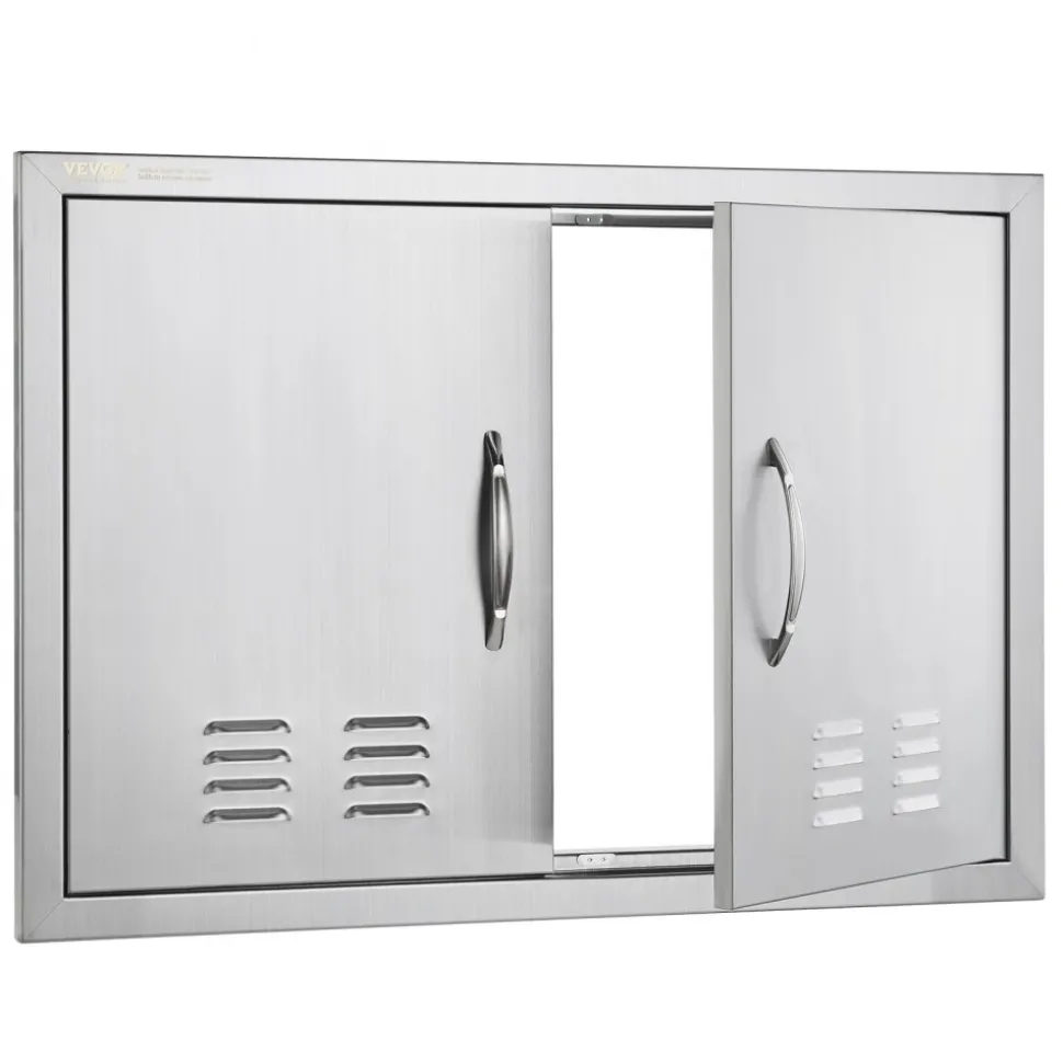 VEVOR BBQ Access Door, 30W x 21H Inch Double Outdoor Kitchen Door, Stainless Steel Flush Mount Door, Wall Vertical Door with Handles and Vents, for BBQ Island, Grilling Station, Outside Cabinet