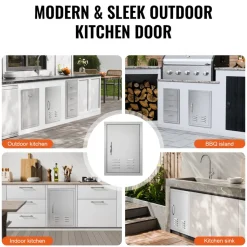 VEVOR BBQ Access Door, 17W x 24H Inch Single Outdoor Kitchen Door, Stainless Steel Flush Mount Door, Wall Vertical Door with Handle, Vents and Hook, for BBQ Island, Grilling Station, Outside Cabinet