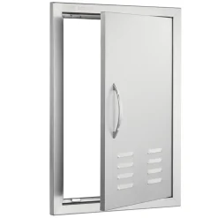 VEVOR BBQ Access Door, 17W x 24H Inch Single Outdoor Kitchen Door, Stainless Steel Flush Mount Door, Wall Vertical Door with Handle, Vents and Hook, for BBQ Island, Grilling Station, Outside Cabinet