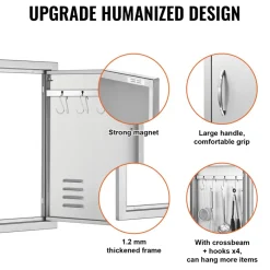 VEVOR BBQ Access Door, 17W x 24H Inch Single Outdoor Kitchen Door, Stainless Steel Flush Mount Door, Wall Vertical Door with Handle, Vents and Hook, for BBQ Island, Grilling Station, Outside Cabinet