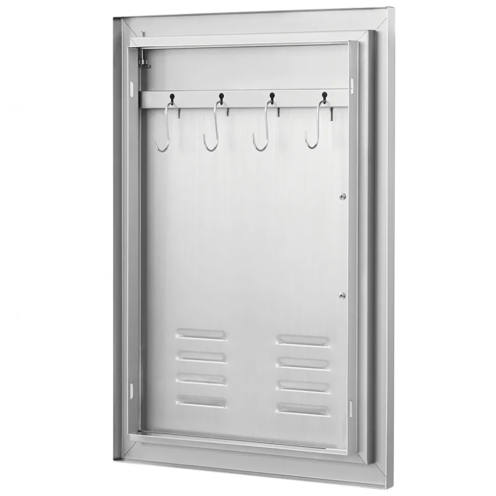 VEVOR BBQ Access Door, 17W x 24H Inch Single Outdoor Kitchen Door, Stainless Steel Flush Mount Door, Wall Vertical Door with Handle, Vents and Hook, for BBQ Island, Grilling Station, Outside Cabinet
