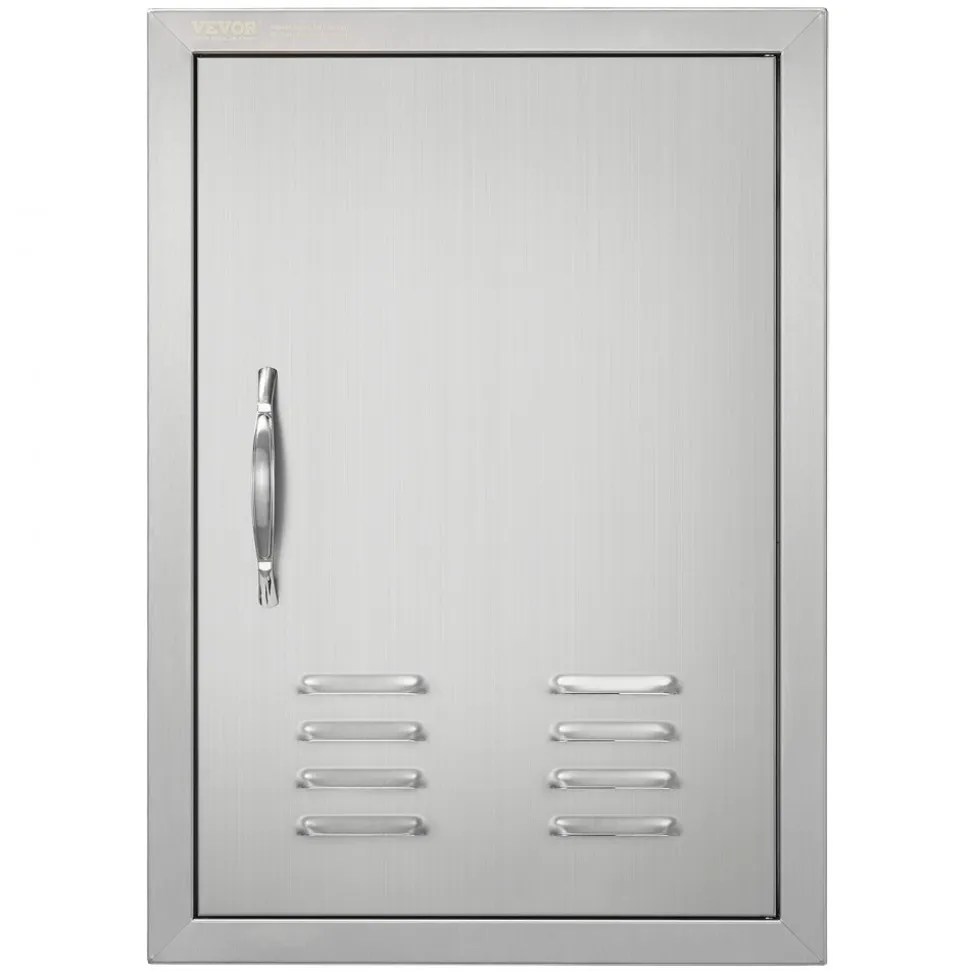 VEVOR BBQ Access Door, 17W x 24H Inch Single Outdoor Kitchen Door, Stainless Steel Flush Mount Door, Wall Vertical Door with Handle, Vents and Hook, for BBQ Island, Grilling Station, Outside Cabinet