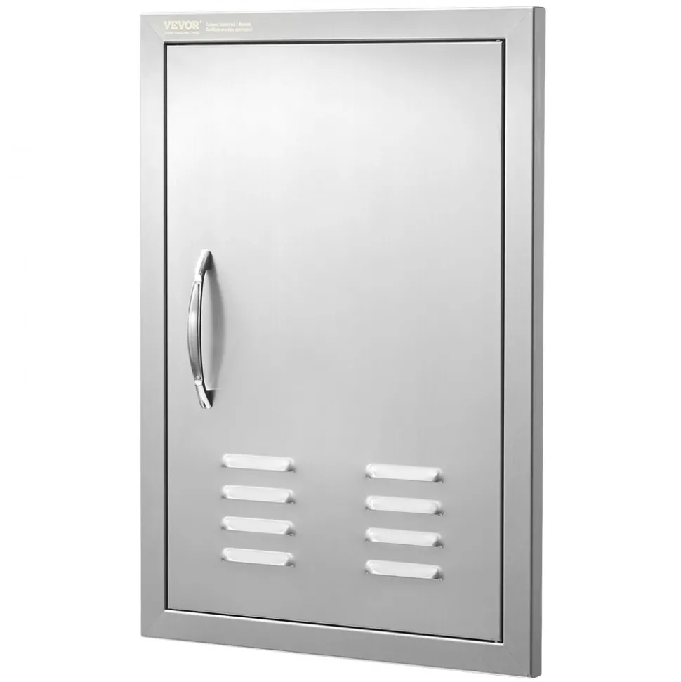 VEVOR BBQ Access Door, 17W x 24H Inch Single Outdoor Kitchen Door, Stainless Steel Flush Mount Door, Wall Vertical Door with Handle, Vents and Hook, for BBQ Island, Grilling Station, Outside Cabinet
