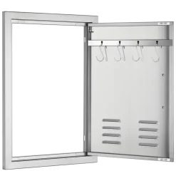VEVOR BBQ Access Door, 17W x 24H Inch Single Outdoor Kitchen Door, Stainless Steel Flush Mount Door, Wall Vertical Door with Handle, Vents and Hook, for BBQ Island, Grilling Station, Outside Cabinet
