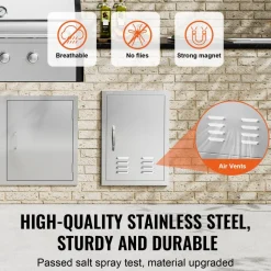VEVOR BBQ Access Door, 17W x 24H Inch Single Outdoor Kitchen Door, Stainless Steel Flush Mount Door, Wall Vertical Door with Handle, Vents and Hook, for BBQ Island, Grilling Station, Outside Cabinet
