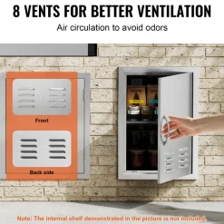 VEVOR BBQ Access Door, 17W x 24H Inch Single Outdoor Kitchen Door, Stainless Steel Flush Mount Door, Wall Vertical Door with Handle, Vents and Hook, for BBQ Island, Grilling Station, Outside Cabinet