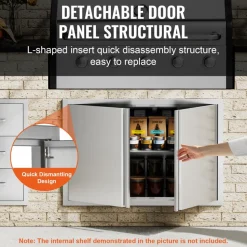 VEVOR BBQ Access Door, 26W x 24H Inch Double Outdoor Kitchen Door, Stainless Steel Flush Mount Door, Wall Vertical Door with Recessed Handles , for BBQ Island, Grilling Station, Outside Cabinet