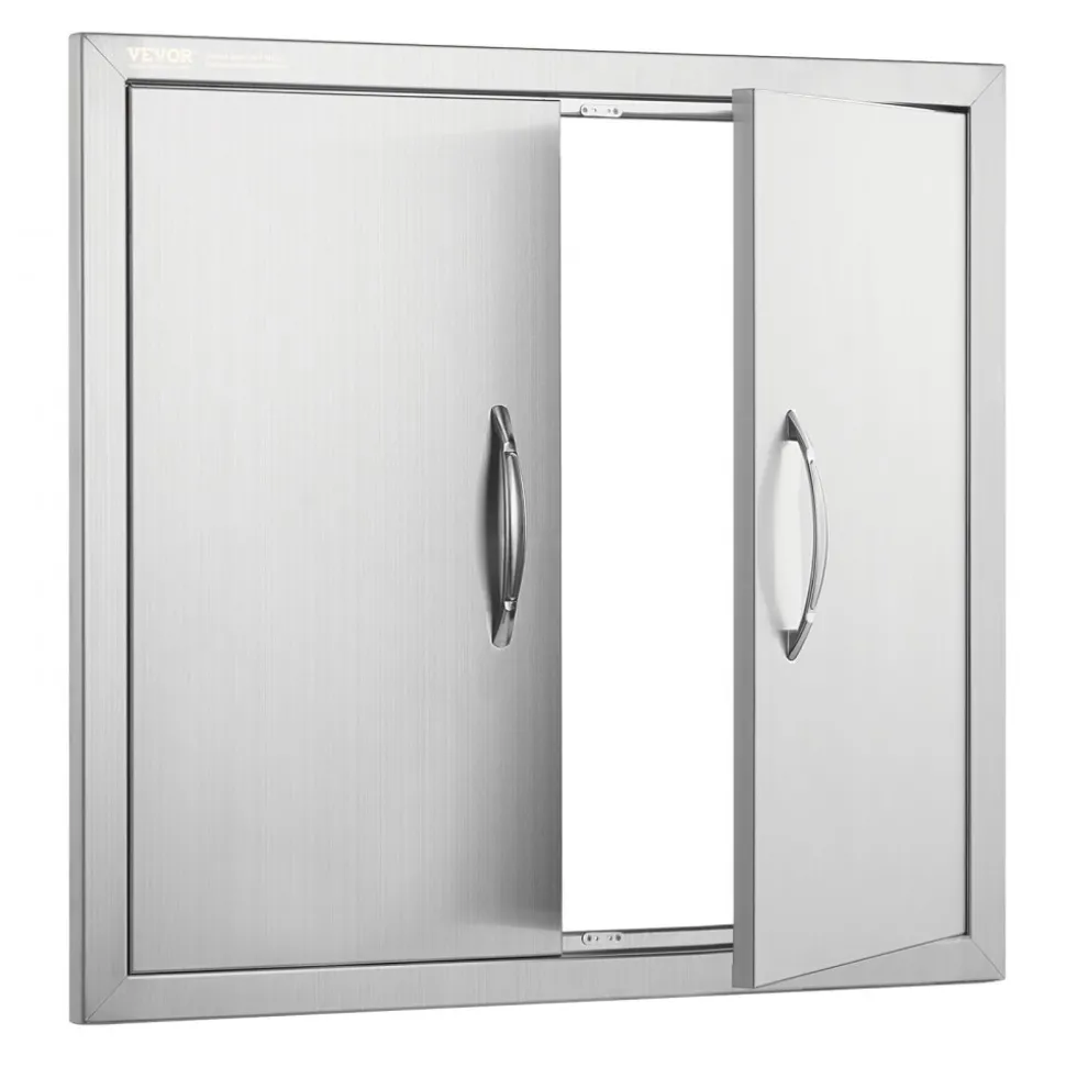 VEVOR BBQ Access Door, 26W x 24H Inch Double Outdoor Kitchen Door, Stainless Steel Flush Mount Door, Wall Vertical Door with Handles, for BBQ Island, Grilling Station, Outside Cabinet