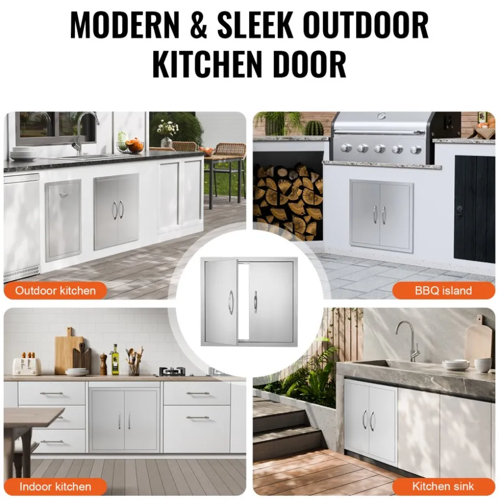 VEVOR BBQ Access Door, 26W x 24H Inch Double Outdoor Kitchen Door, Stainless Steel Flush Mount Door, Wall Vertical Door with Handles, for BBQ Island, Grilling Station, Outside Cabinet
