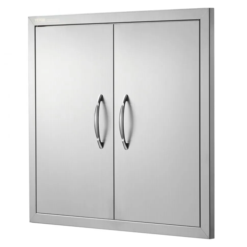 VEVOR BBQ Access Door, 26W x 24H Inch Double Outdoor Kitchen Door, Stainless Steel Flush Mount Door, Wall Vertical Door with Handles, for BBQ Island, Grilling Station, Outside Cabinet