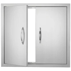 VEVOR BBQ Access Door, 26W x 24H Inch Double Outdoor Kitchen Door, Stainless Steel Flush Mount Door, Wall Vertical Door with Handles, for BBQ Island, Grilling Station, Outside Cabinet