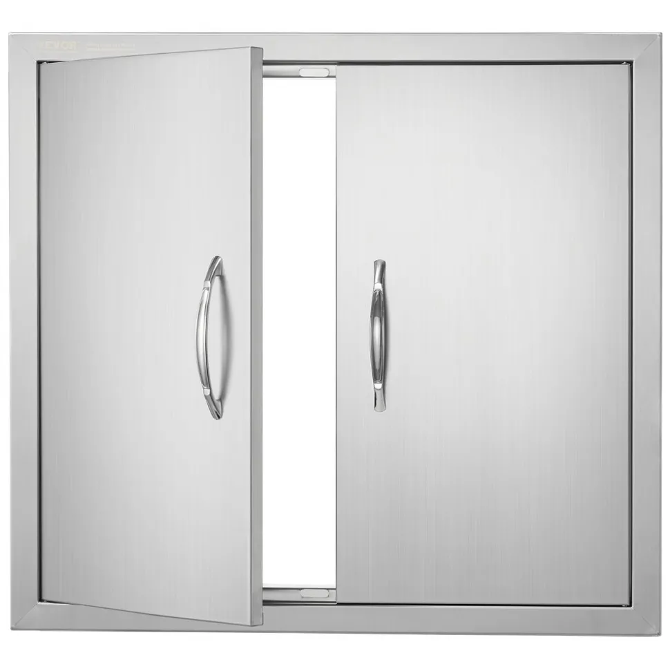 VEVOR BBQ Access Door, 26W x 24H Inch Double Outdoor Kitchen Door, Stainless Steel Flush Mount Door, Wall Vertical Door with Handles, for BBQ Island, Grilling Station, Outside Cabinet