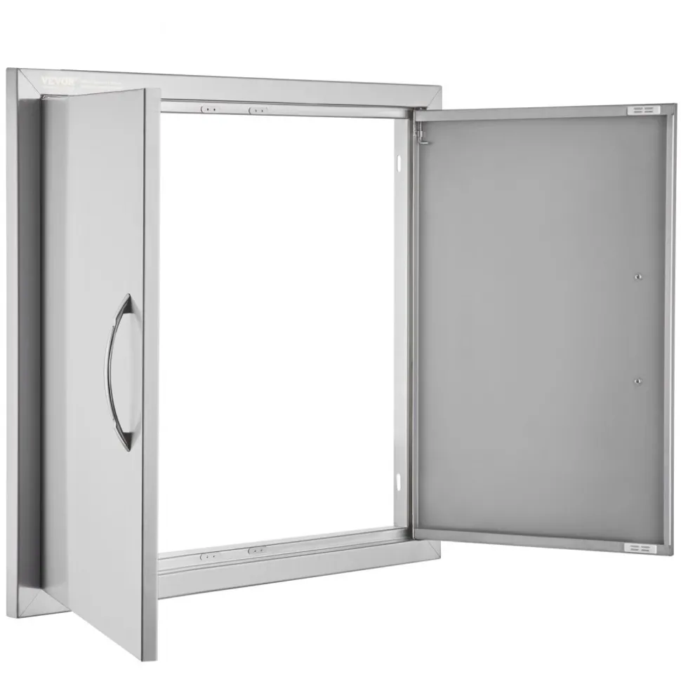 VEVOR BBQ Access Door, 26W x 24H Inch Double Outdoor Kitchen Door, Stainless Steel Flush Mount Door, Wall Vertical Door with Handles, for BBQ Island, Grilling Station, Outside Cabinet