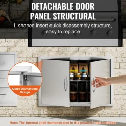 VEVOR BBQ Access Door, 33W x 22H Inch Double Outdoor Kitchen Door, Stainless Steel Flush Mount Door, Wall Vertical Door with Handles, for BBQ Island, Grilling Station, Outside Cabinet