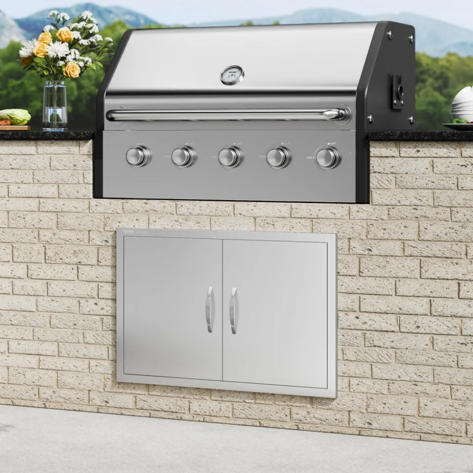 VEVOR BBQ Access Door, 33W x 22H Inch Double Outdoor Kitchen Door, Stainless Steel Flush Mount Door, Wall Vertical Door with Handles, for BBQ Island, Grilling Station, Outside Cabinet