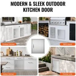 VEVOR BBQ Access Door, 18W x 20H Inch Single Outdoor Kitchen Door, Stainless Steel Flush Mount Door, Wall Vertical Door with Handle and Hook, for BBQ Island, Grilling Station, Outside Cabinet