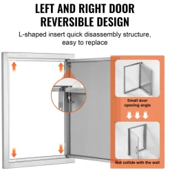 VEVOR BBQ Access Door, 17W x 24H Inch Single Outdoor Kitchen Door, Stainless Steel Flush Mount Door, Wall Vertical Door with Handle, for BBQ Island, Grilling Station, Outside Cabinet