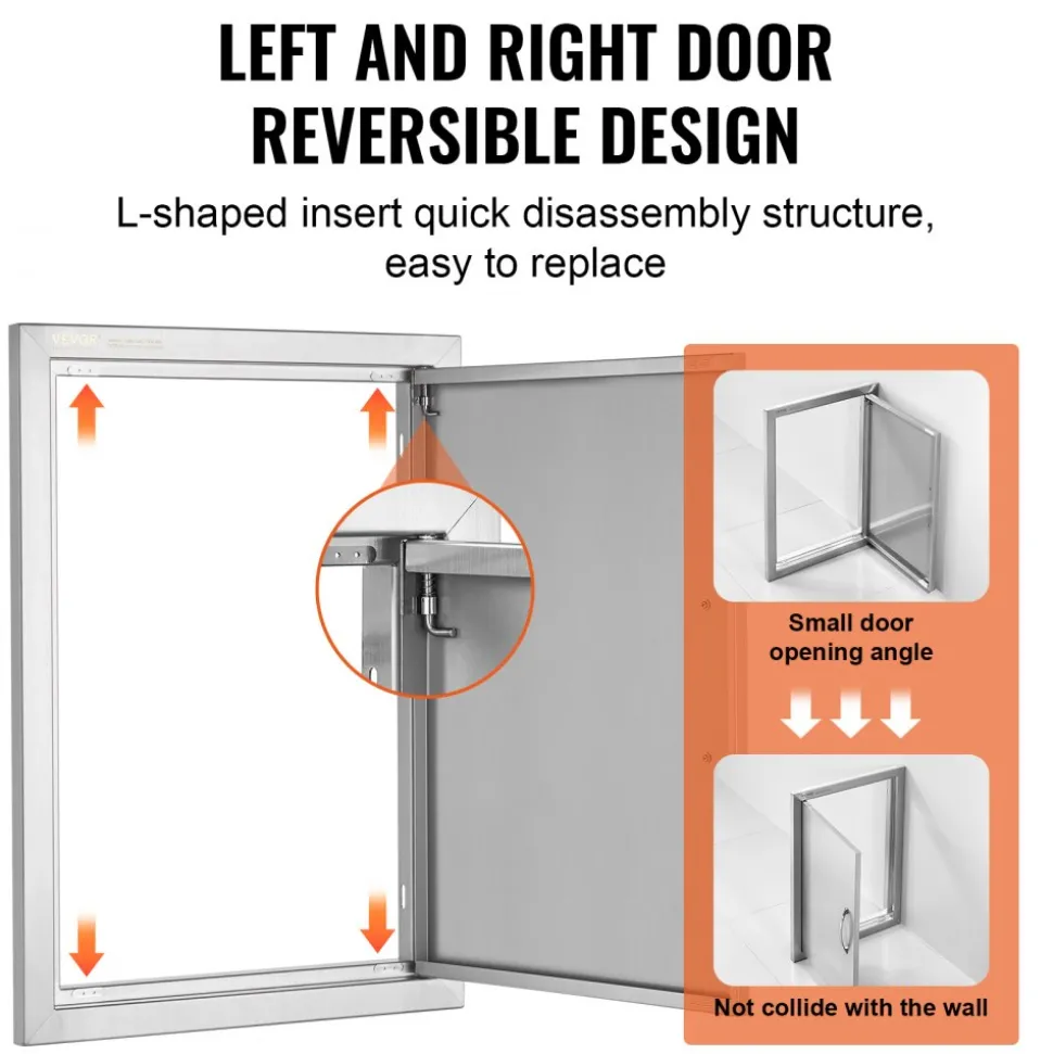 VEVOR BBQ Access Door, 17W x 24H Inch Single Outdoor Kitchen Door, Stainless Steel Flush Mount Door, Wall Vertical Door with Handle, for BBQ Island, Grilling Station, Outside Cabinet