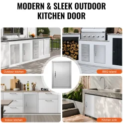 VEVOR BBQ Access Door, 17W x 24H Inch Single Outdoor Kitchen Door, Stainless Steel Flush Mount Door, Wall Vertical Door with Handle, for BBQ Island, Grilling Station, Outside Cabinet