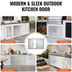 VEVOR BBQ Access Door, 35W x 24H Inch Double Outdoor Kitchen Door, Stainless Steel Flush Mount Door, Wall Vertical Door with Handles, for BBQ Island, Grilling Station, Outside Cabinet