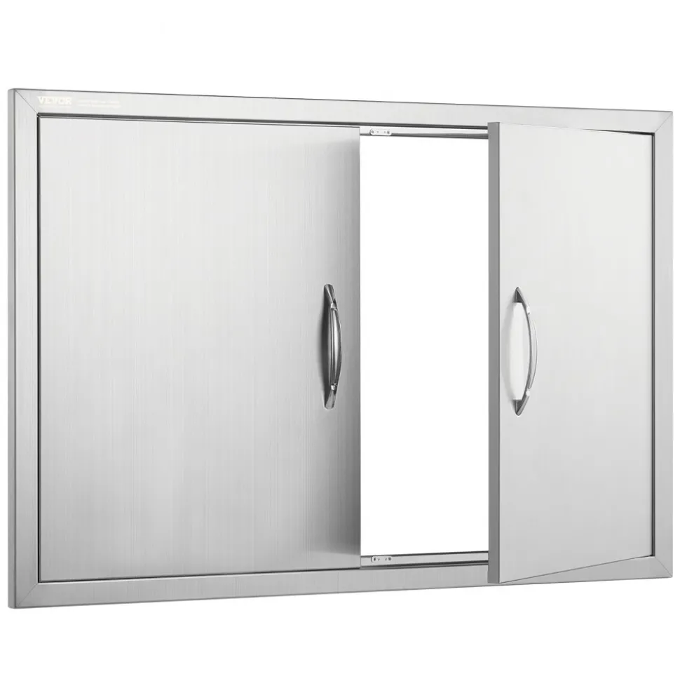 VEVOR BBQ Access Door, 28W x 19H Inch Double Outdoor Kitchen Door, Stainless Steel Flush Mount Door, Wall Vertical Door with Handles, for BBQ Island, Grilling Station, Outside Cabinet
