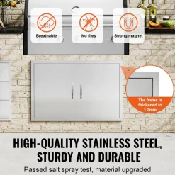 VEVOR BBQ Access Door, 28W x 19H Inch Double Outdoor Kitchen Door, Stainless Steel Flush Mount Door, Wall Vertical Door with Handles, for BBQ Island, Grilling Station, Outside Cabinet