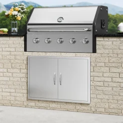 VEVOR BBQ Access Door, 28W x 19H Inch Double Outdoor Kitchen Door, Stainless Steel Flush Mount Door, Wall Vertical Door with Handles, for BBQ Island, Grilling Station, Outside Cabinet