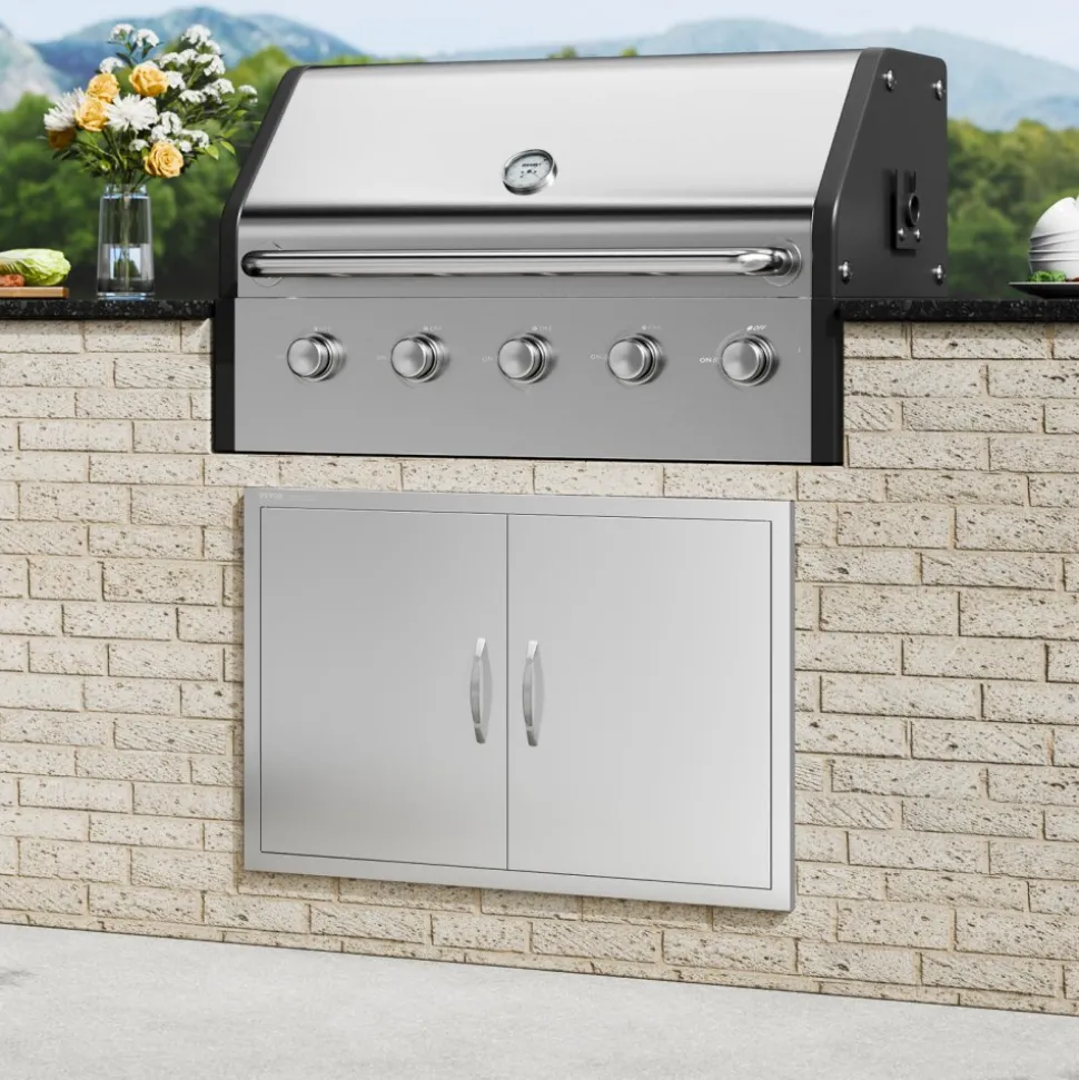 VEVOR BBQ Access Door, 28W x 19H Inch Double Outdoor Kitchen Door, Stainless Steel Flush Mount Door, Wall Vertical Door with Handles, for BBQ Island, Grilling Station, Outside Cabinet