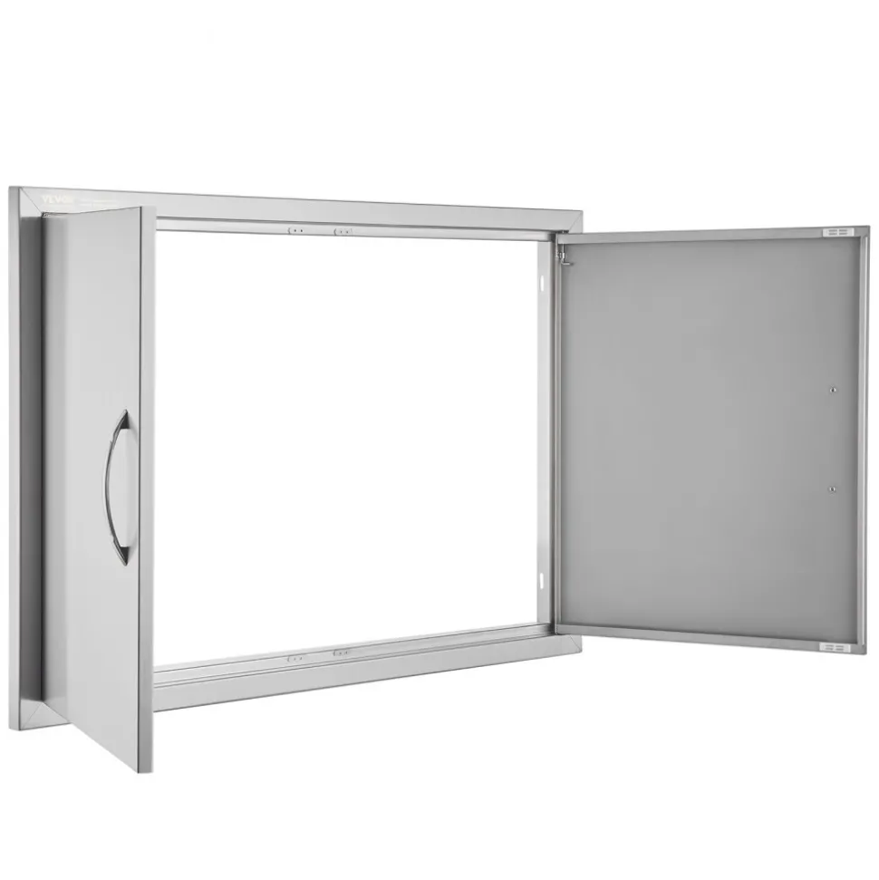 VEVOR BBQ Access Door, 28W x 19H Inch Double Outdoor Kitchen Door, Stainless Steel Flush Mount Door, Wall Vertical Door with Handles, for BBQ Island, Grilling Station, Outside Cabinet