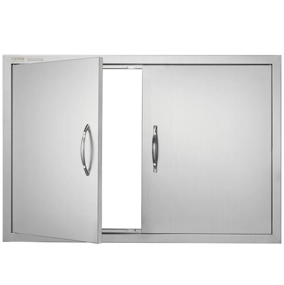 VEVOR BBQ Access Door, 28W x 19H Inch Double Outdoor Kitchen Door, Stainless Steel Flush Mount Door, Wall Vertical Door with Handles, for BBQ Island, Grilling Station, Outside Cabinet