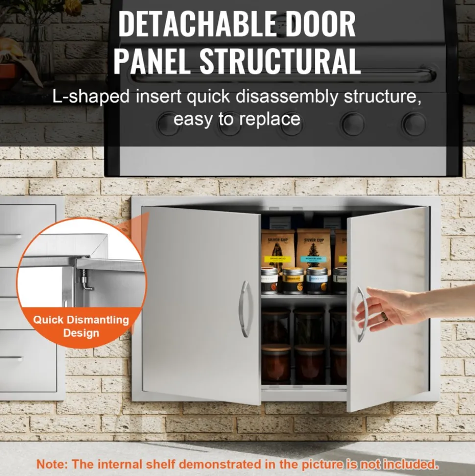 VEVOR BBQ Access Door, 28W x 19H Inch Double Outdoor Kitchen Door, Stainless Steel Flush Mount Door, Wall Vertical Door with Handles, for BBQ Island, Grilling Station, Outside Cabinet