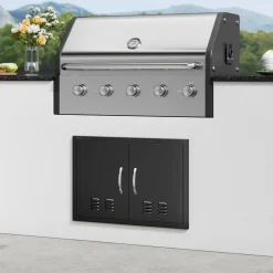 VEVOR BBQ Access Door, 30W x 21H Inch Double Outdoor Kitchen Door, Cold Plate Flush Mount Door, Wall Vertical Door with Handles and Ventss, for BBQ Island, Grilling Station, Outside Cabinet