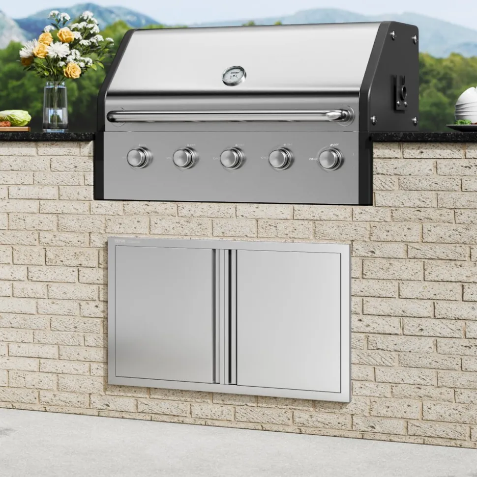 VEVOR BBQ Access Door, 36W x 21H Inch Double Outdoor Kitchen Door, Stainless Steel Flush Mount Door, Wall Vertical Door with Recessed Handles , for BBQ Island, Grilling Station, Outside Cabinet