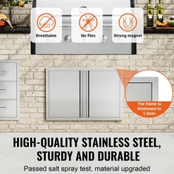 VEVOR BBQ Access Door, 30W x 21H Inch Double Outdoor Kitchen Door, Stainless Steel Flush Mount Door, Wall Vertical Door with Recessed Handles , for BBQ Island, Grilling Station, Outside Cabinet