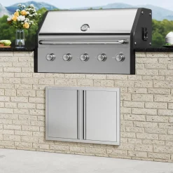 VEVOR BBQ Access Door, 30W x 21H Inch Double Outdoor Kitchen Door, Stainless Steel Flush Mount Door, Wall Vertical Door with Recessed Handles , for BBQ Island, Grilling Station, Outside Cabinet