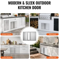 VEVOR BBQ Access Door, 16W x 22H Inch Single Outdoor Kitchen Door, Stainless Steel Flush Mount Door, Wall Vertical Door with Handle, for BBQ Island, Grilling Station, Outside Cabinet