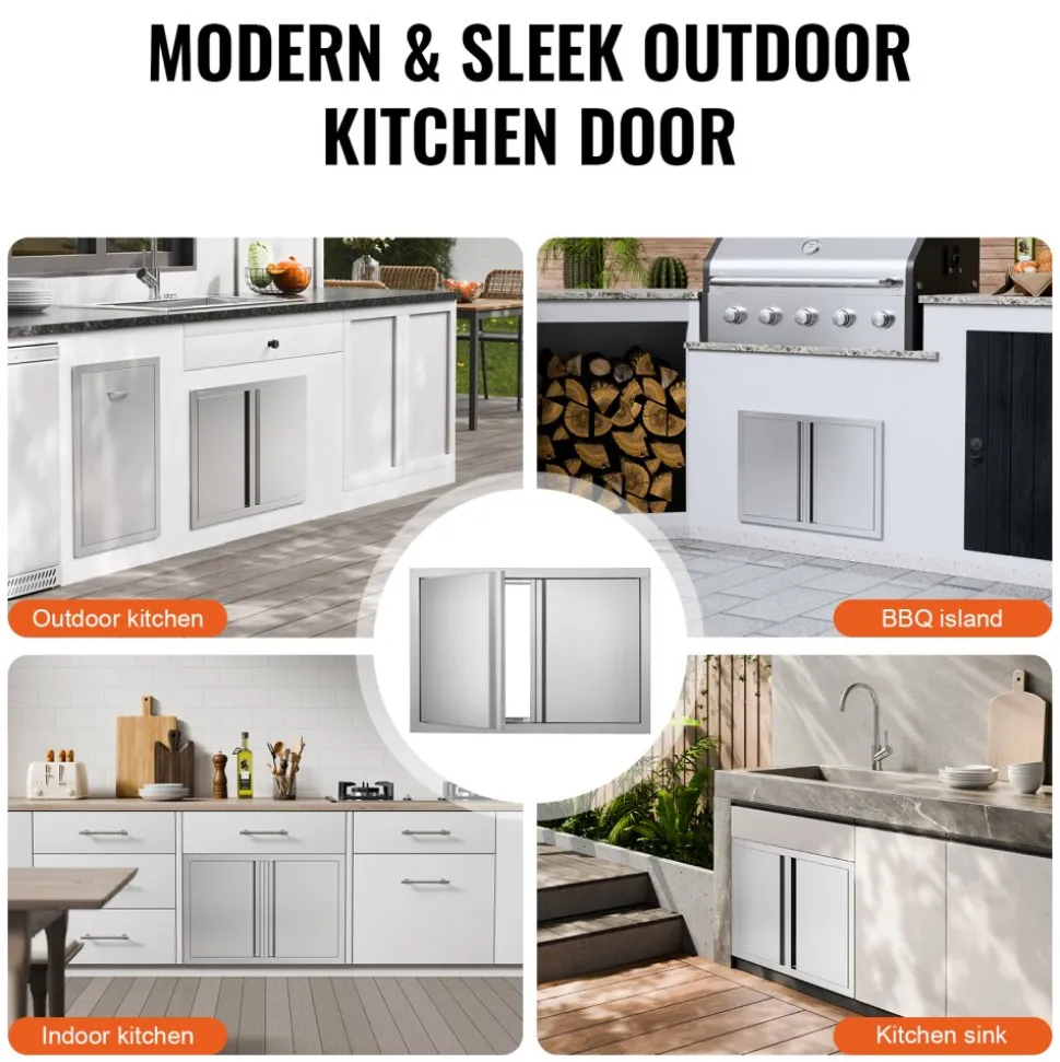 VEVOR BBQ Access Door, 17W x 24H Inch Single Outdoor Kitchen Door, Stainless Steel Flush Mount Door, Wall Vertical Door with Recessed Handle, for BBQ Island, Grilling Station, Outside Cabinet
