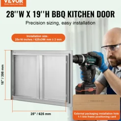 VEVOR BBQ Access Door, 16W x 22H Inch Single Outdoor Kitchen Door, Stainless Steel Flush Mount Door, Wall Vertical Door with Handle, for BBQ Island, Grilling Station, Outside Cabinet