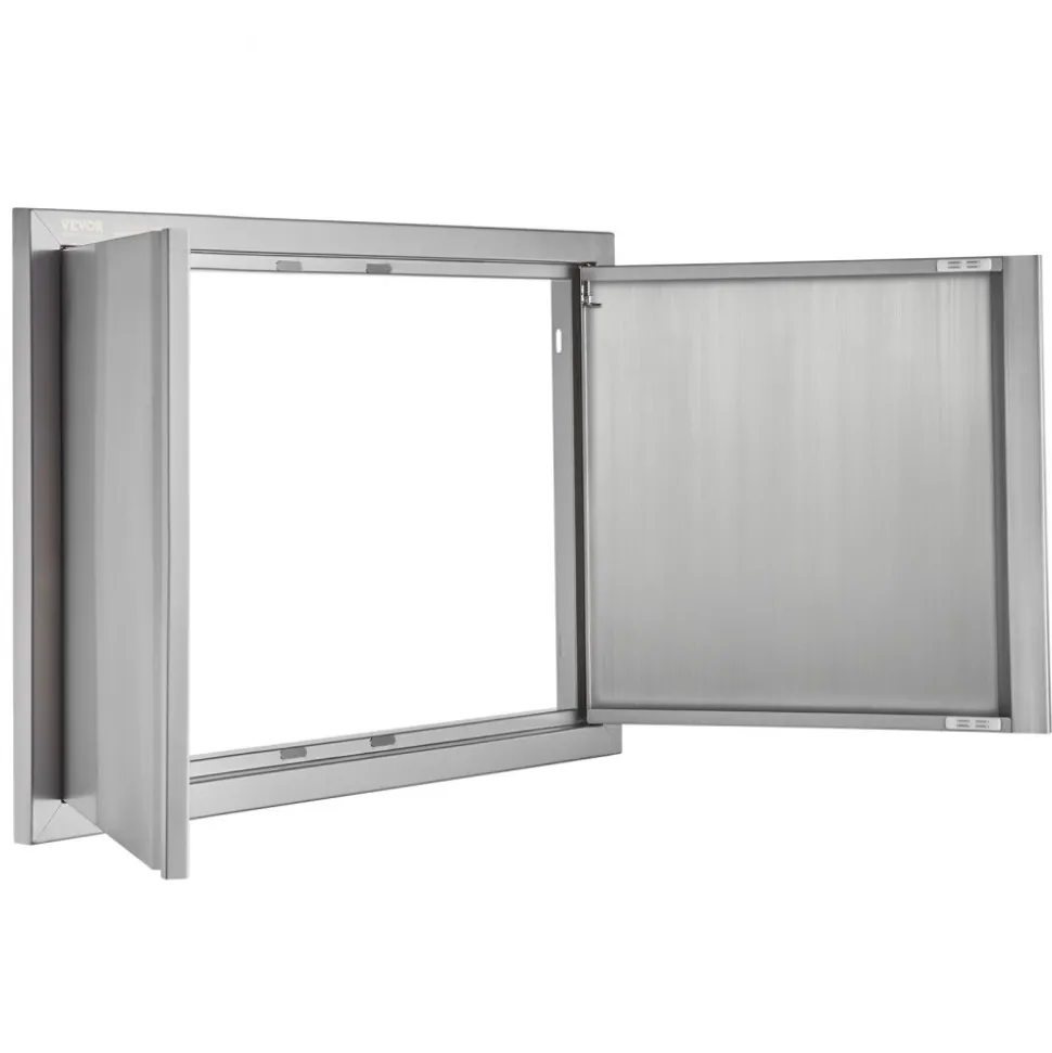 VEVOR BBQ Access Door, 17W x 24H Inch Single Outdoor Kitchen Door, Stainless Steel Flush Mount Door, Wall Vertical Door with Recessed Handle, for BBQ Island, Grilling Station, Outside Cabinet